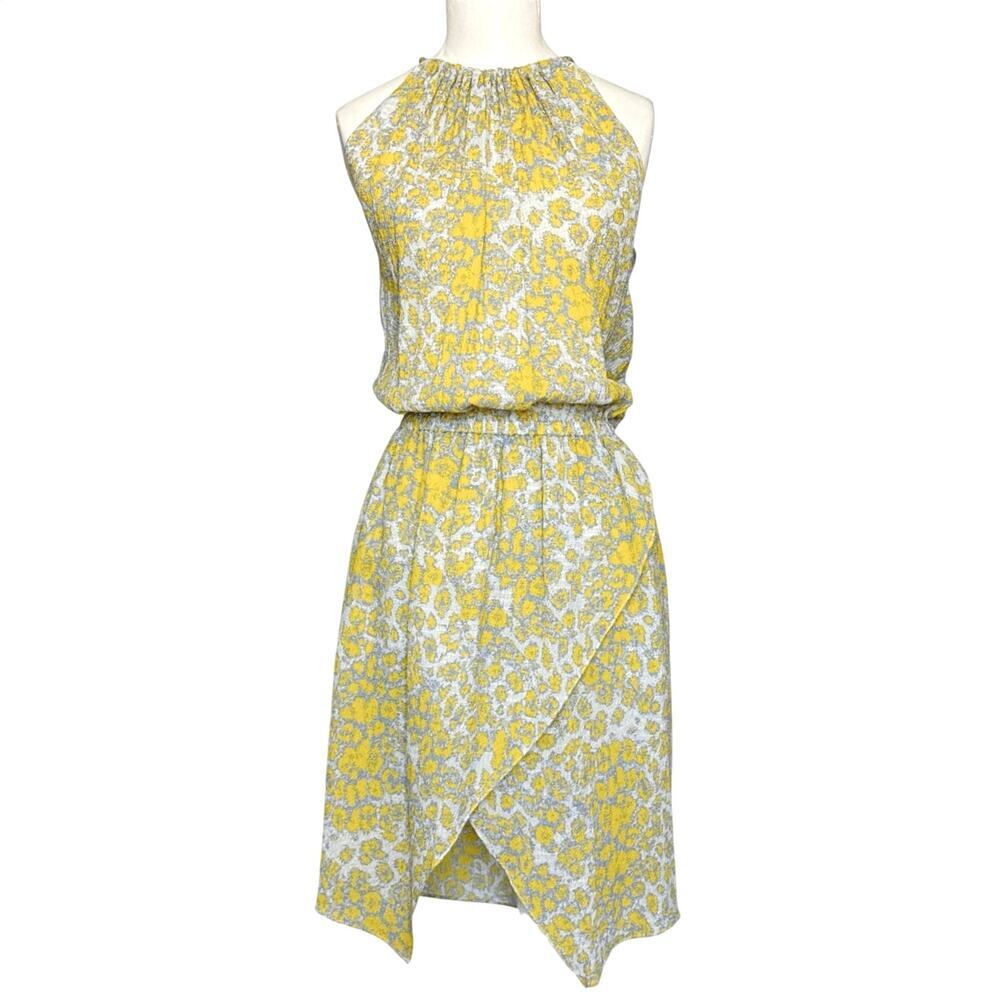 Derek Lam 10 Crosby Silk Blend Halter Tulip Wrap Dress Gray Yellow Size 10